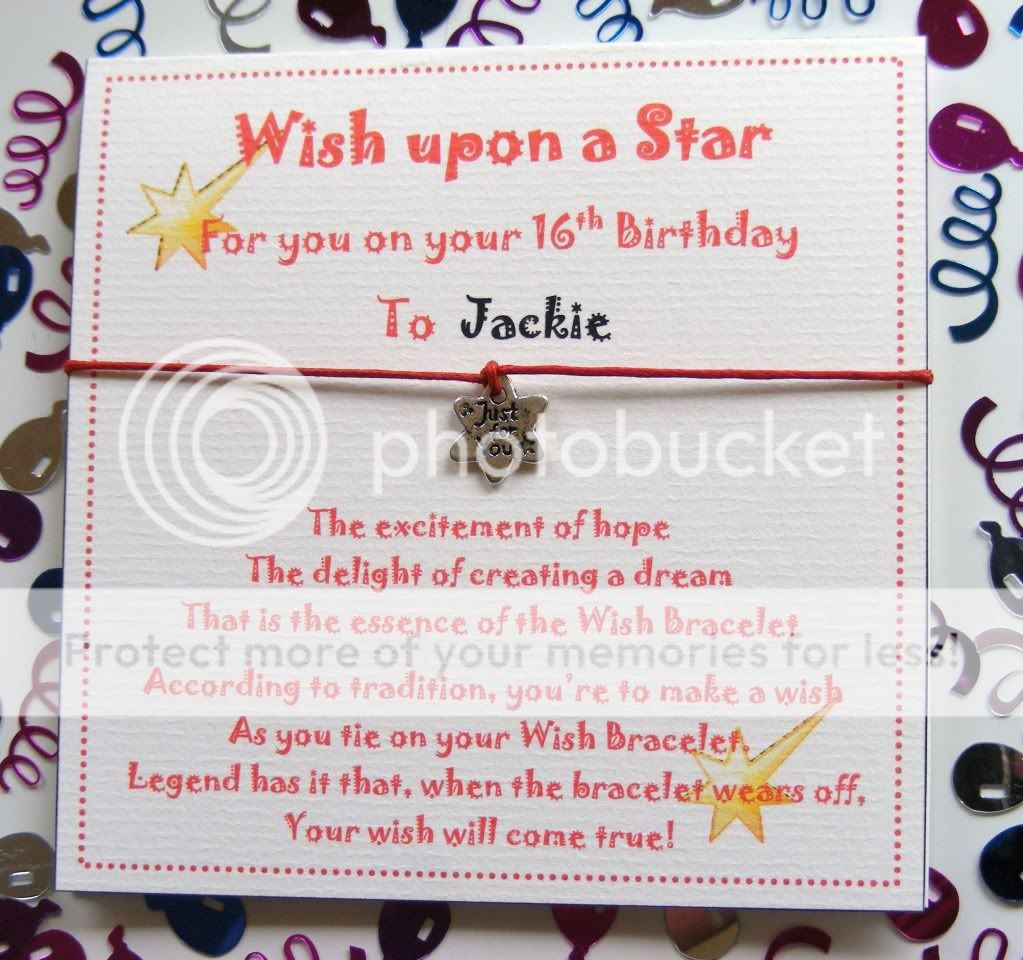 personalised 16th birthday wish bracelet gift card